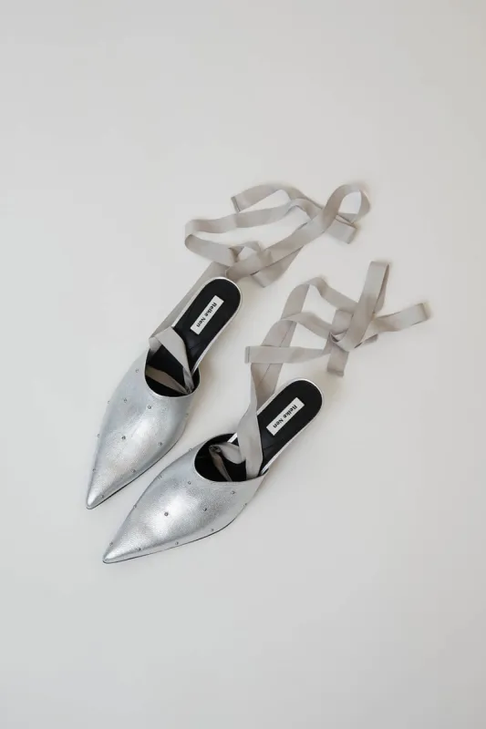 Reike Nen Byul Ribbon Mules in Silver made by No. 6