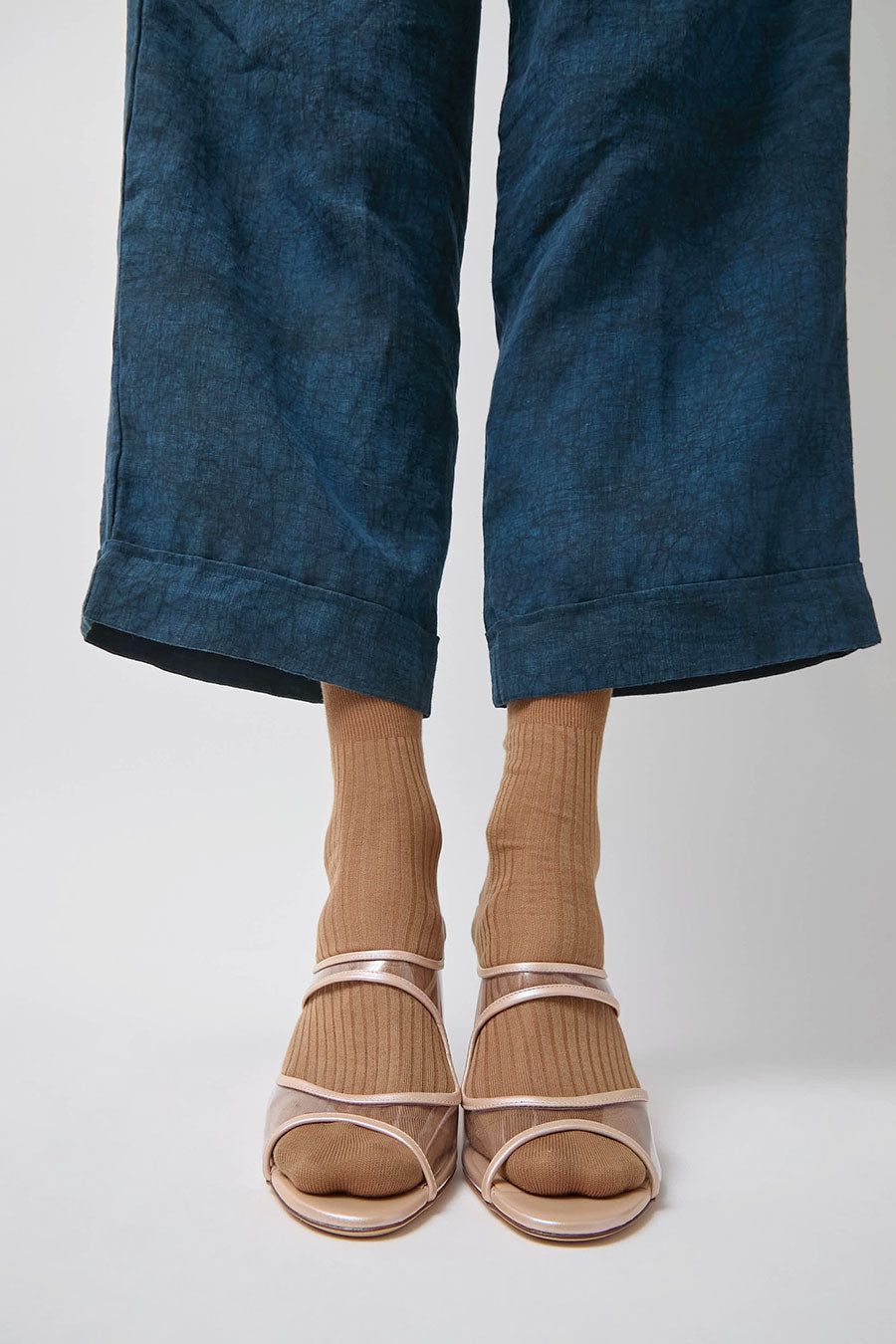 Maria La Rosa Ribbed Mid Calf Bio Cotton Socks in Sand sold by No. 6 product image thumbnail 2