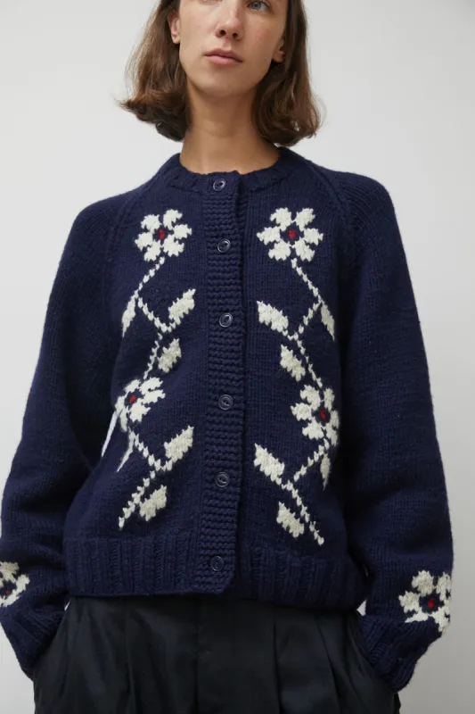 YMC Atomic Flower Cardigan in Navy sold by No. 6