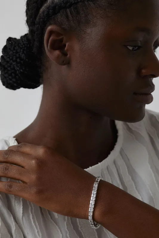 Numbering Square Stone Tennis Bracelet in White made by No. 6