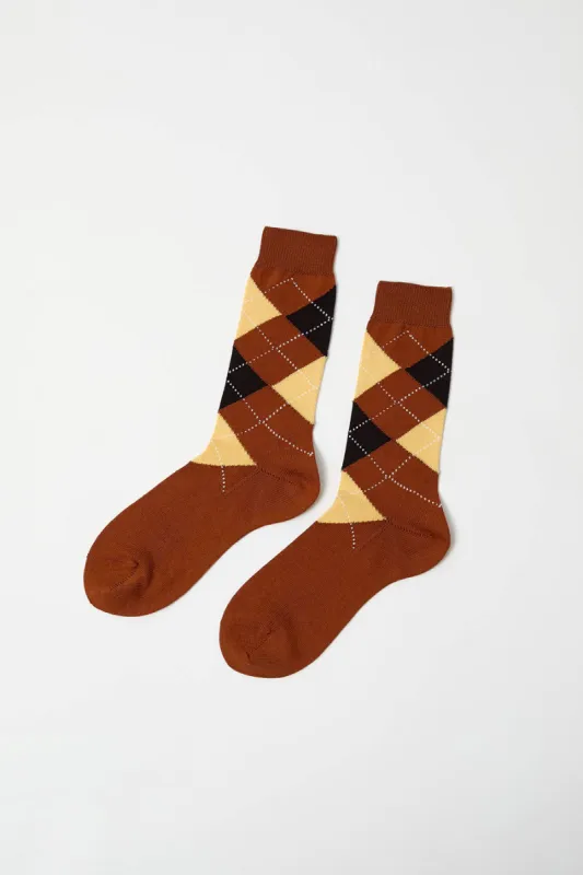 Maria La Rosa Argyle Socks in Ginger sold by No. 6