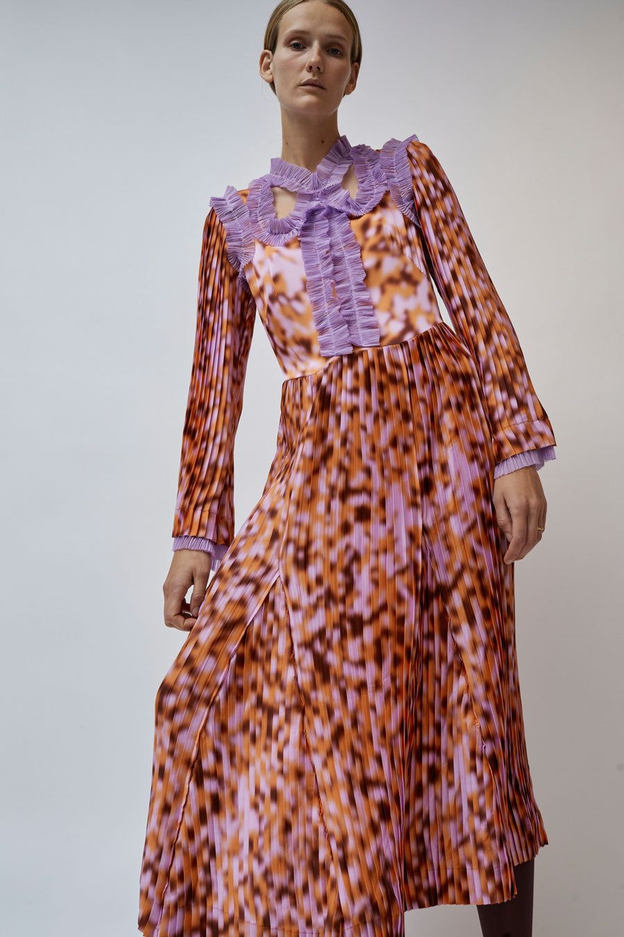 INSHADE Pleated Cut Out Dress in Pink Orange and Lilac sold by No. 6 product image thumbnail 3