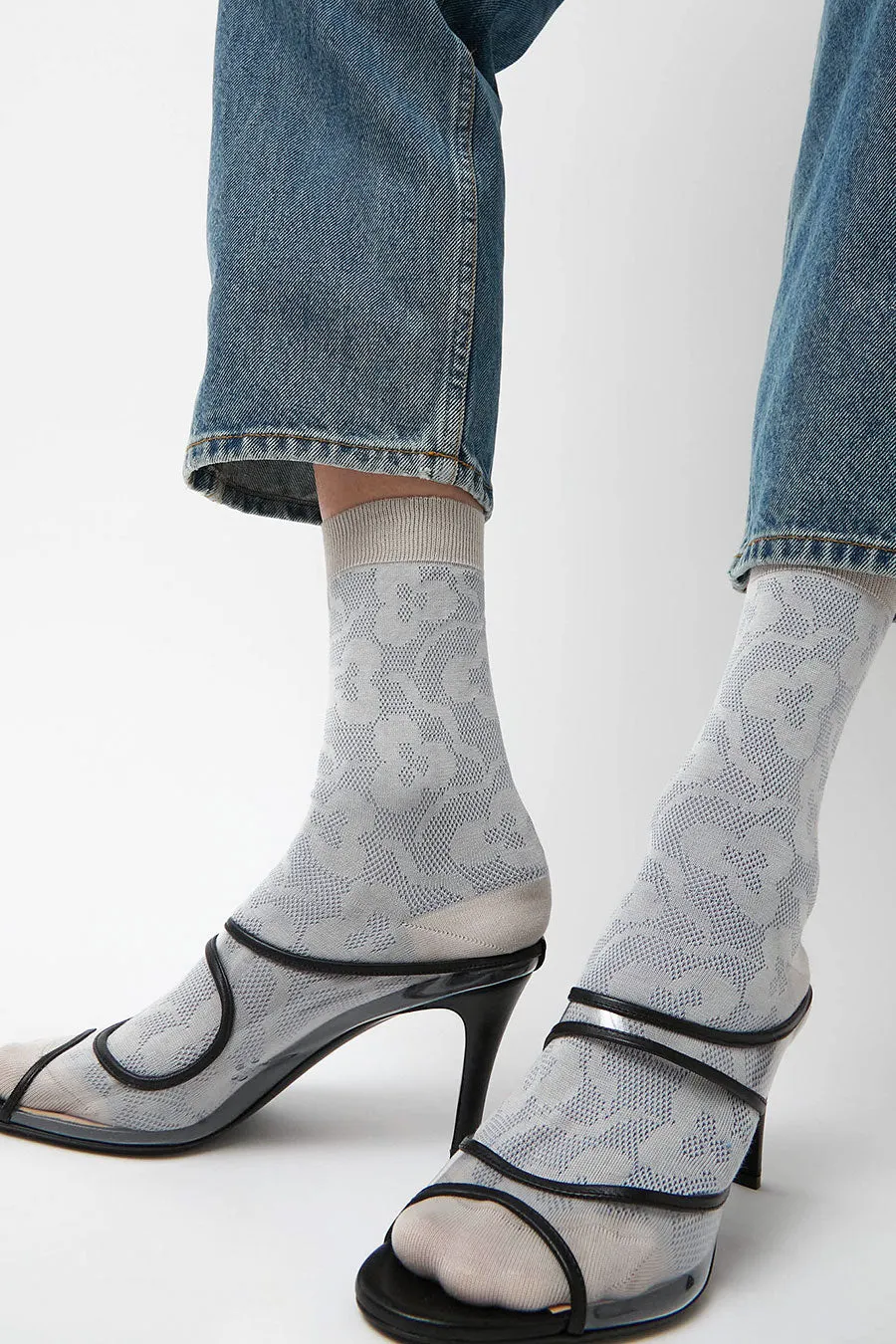 Maria La Rosa Floral Jacquard Mid Calf Socks in Powder Blue sold by No. 6 product image thumbnail 3