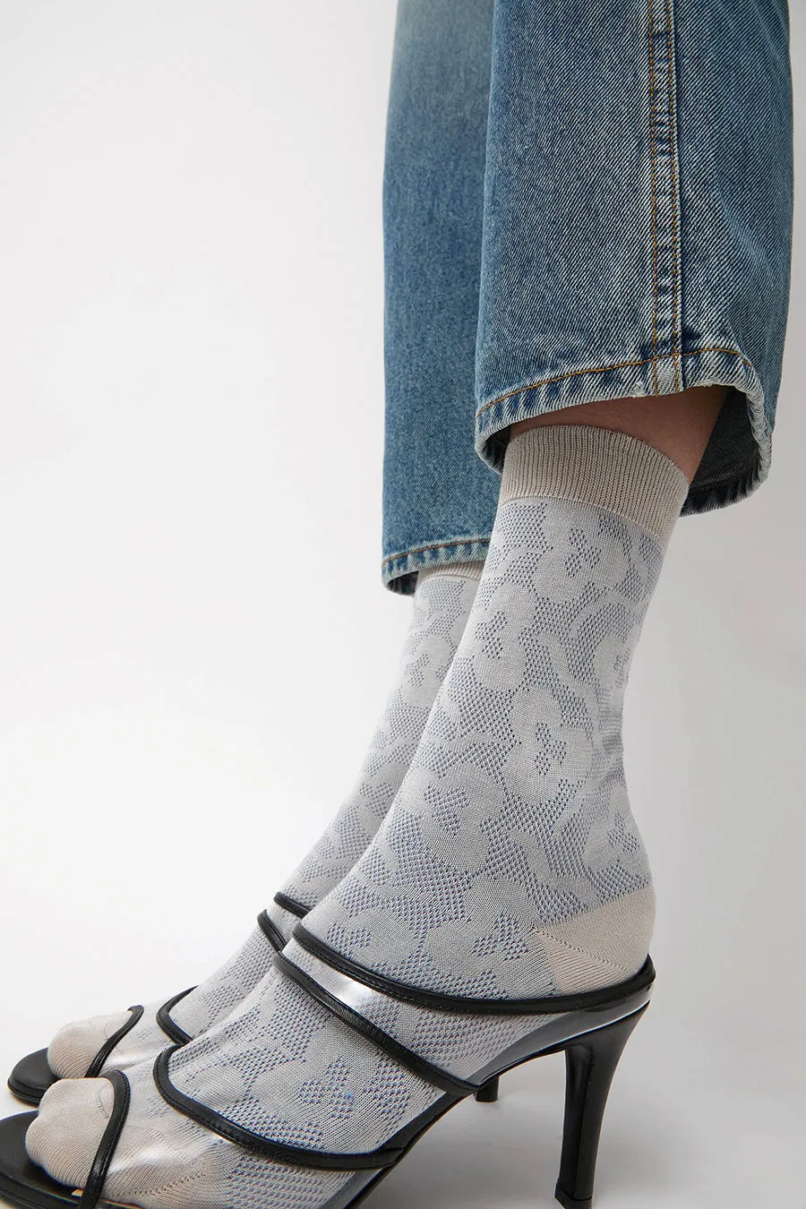 Maria La Rosa Floral Jacquard Mid Calf Socks in Powder Blue sold by No. 6