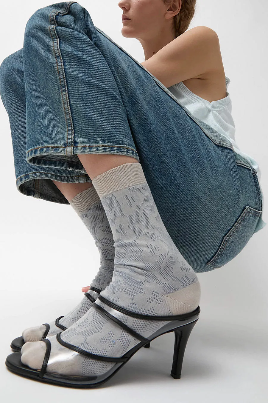 Maria La Rosa Floral Jacquard Mid Calf Socks in Powder Blue sold by No. 6 product image thumbnail 4