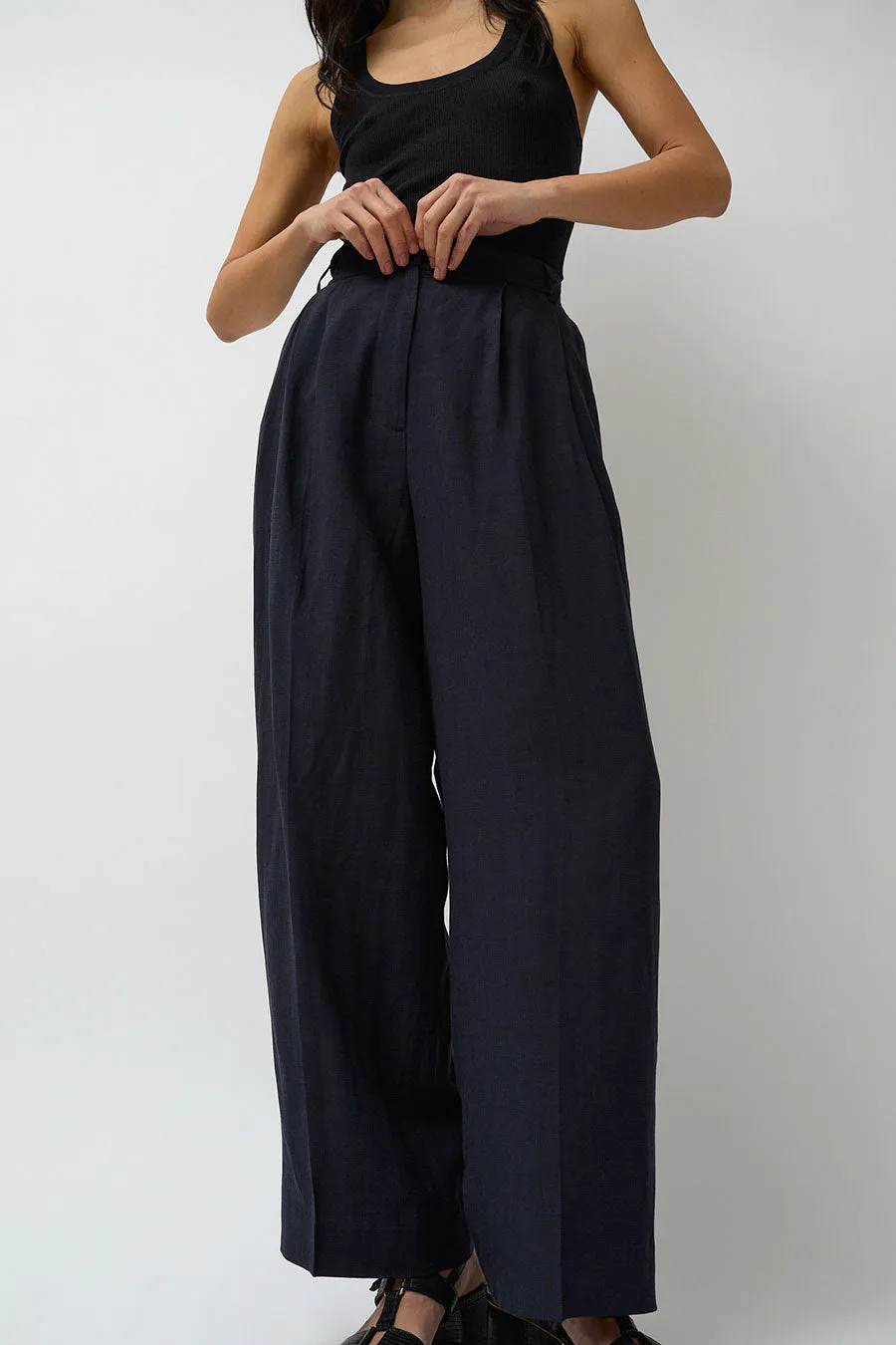 Mijeong Park Linen Blend Wide Leg Pants in Navy sold by No. 6 product image thumbnail 2