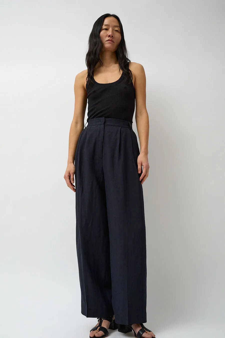 Mijeong Park Linen Blend Wide Leg Pants in Navy sold by No. 6 product image thumbnail 5