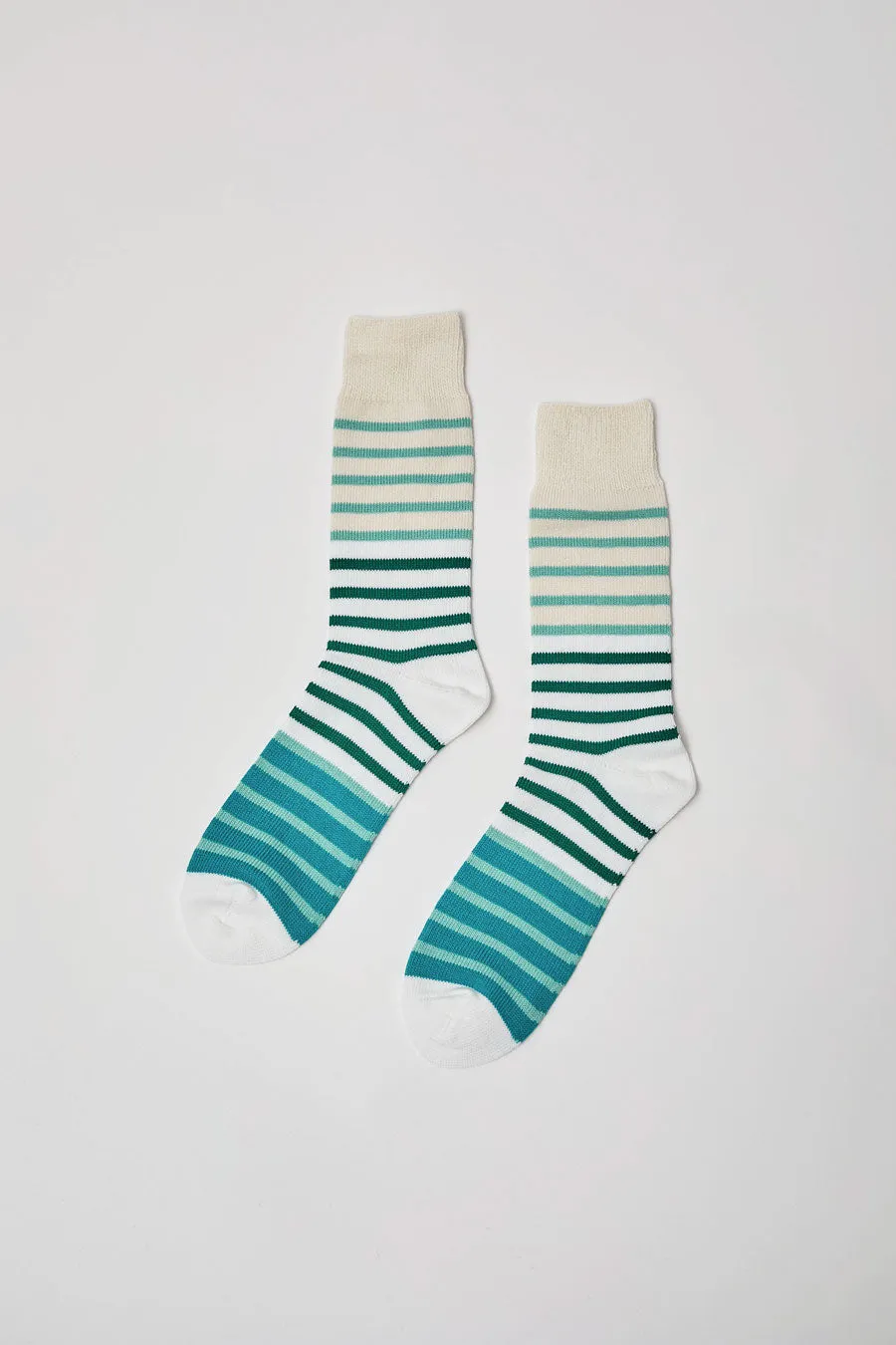 Rototo Multi Marine Stripe Socks in Green sold by No. 6