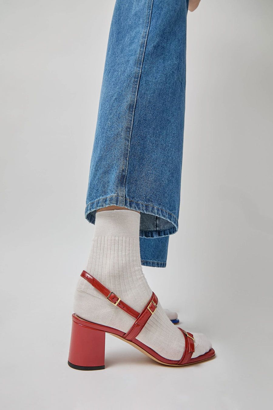 Maria La Rosa Ribbed Mid Calf Bio Cotton Socks in Cream sold by No. 6