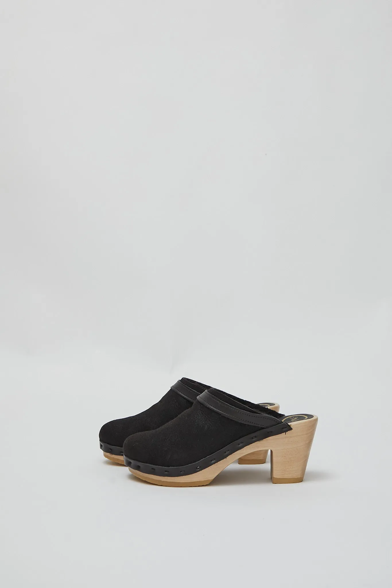 No.6 Dakota Shearling Clog on High Heel in Brindle sold by No. 6