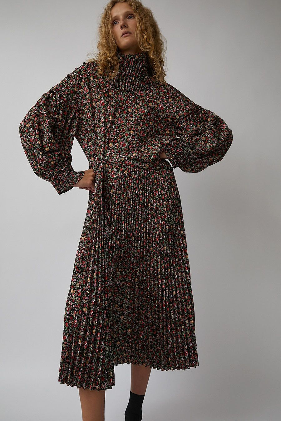 Marios Pleated Midi Dress in Floral sold by No. 6