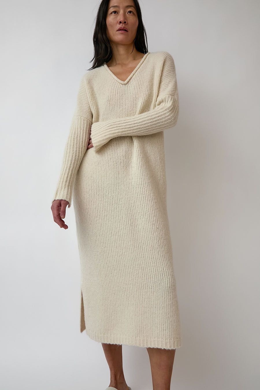 Atelier Delphine Relaxed V-Neck Dress in Cream sold by No. 6