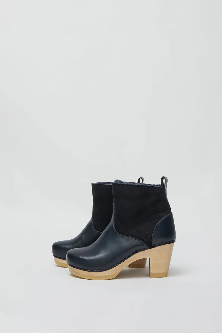 No.6 5" Pull on Shearling Clog Boot on High Heel in Navy and Night sold by No. 6 product image thumbnail 2