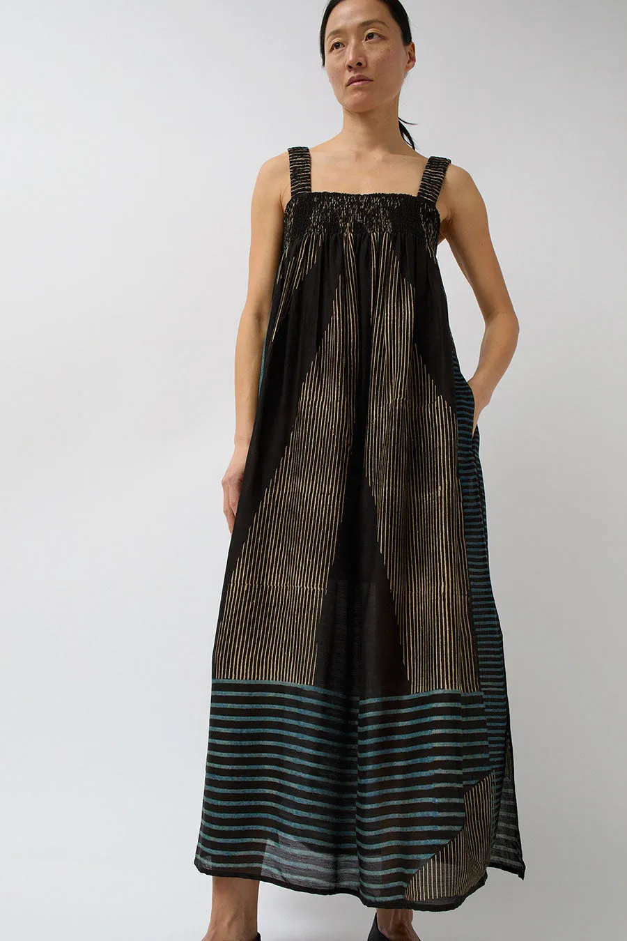 NYMANE Agnes Dress in Iron Dye Moon Sun Print sold by No. 6