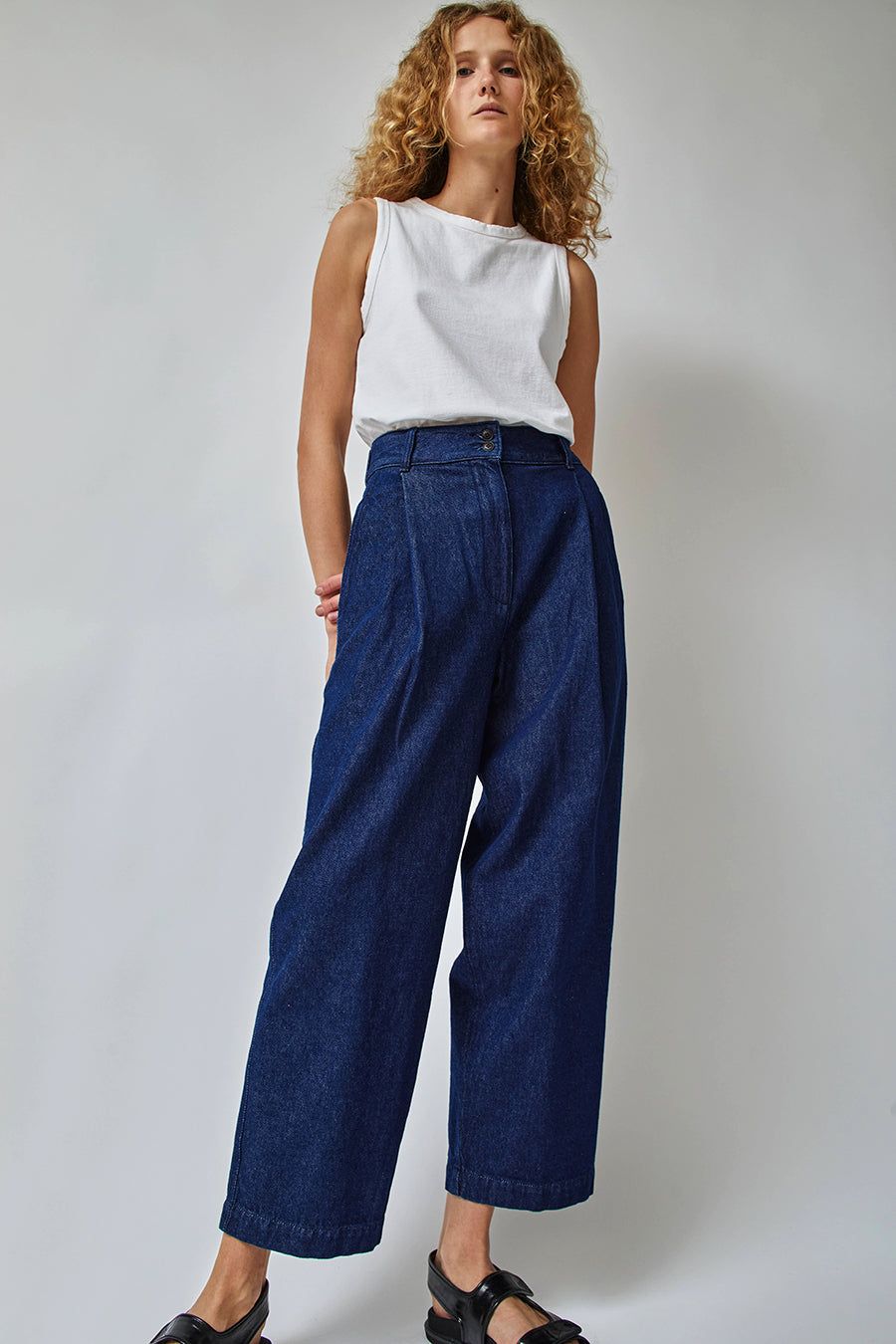 Girls of Dust British Worker Pant in Blue Recycled Denim sold by No. 6