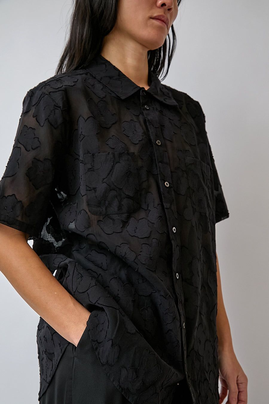 Silk Laundry Clip Silk Short Sleeve Boyfriend Shirt in Black sold by No. 6 product image thumbnail 2