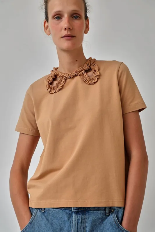 INSHADE T-Shirt with Cutouts and Trim in Beige made by No. 6
