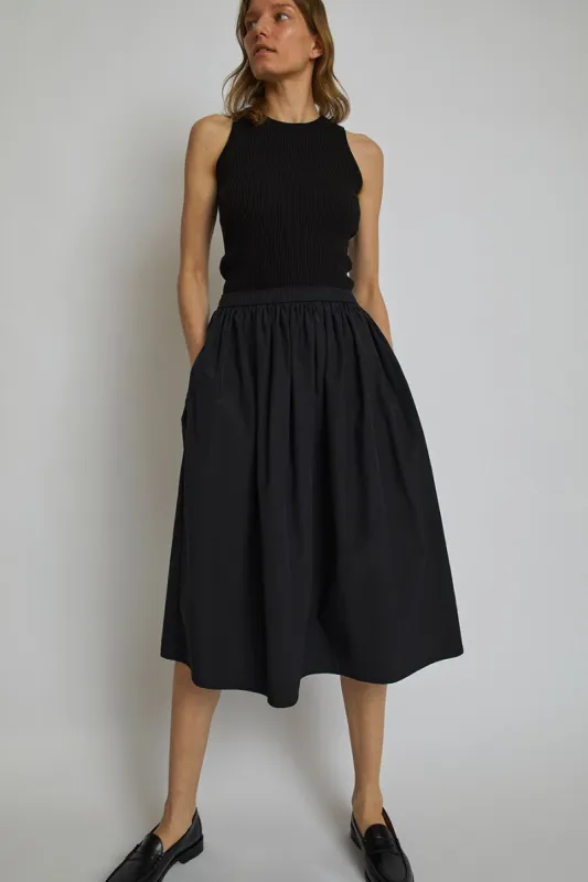 Mijeong Park Gathered Midi Skirt in Black made by No. 6