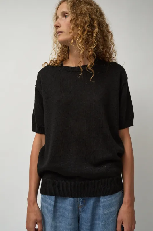 Batoner Washed High Count Linen Short Sleeve Crew in Black sold by No. 6