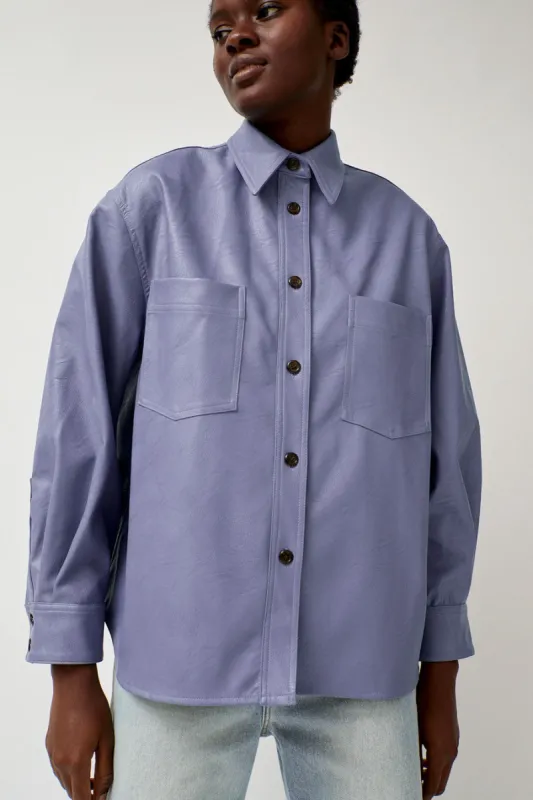 No.6 Aya Shirt in Light Blue Faux Leather sold by No. 6