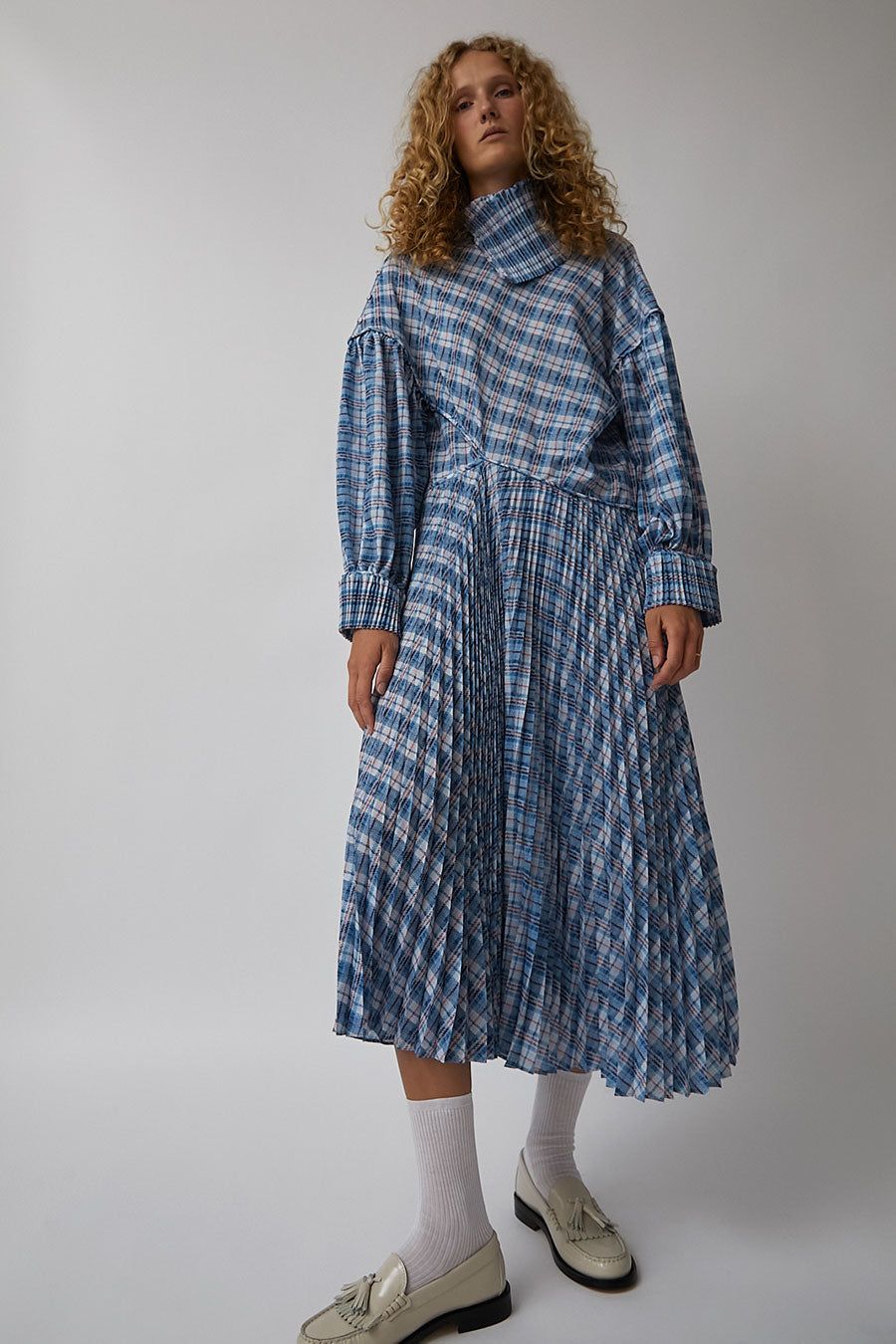 Marios Pleated Midi Dress in Tartan sold by No. 6
