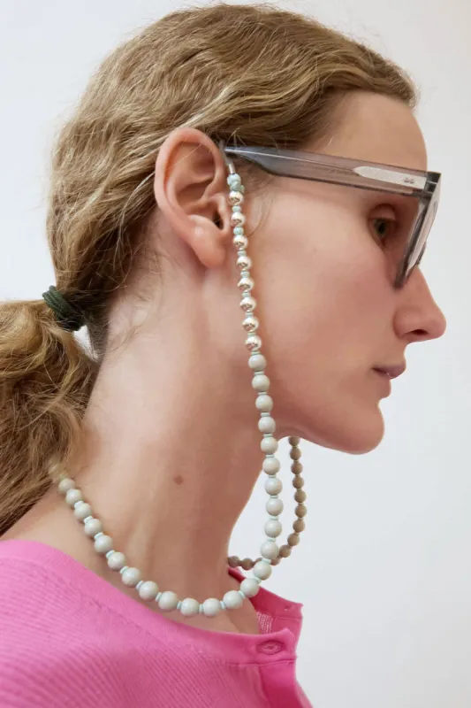 Ina Seifart Brillenkette Silver Glasses Chain in Light Grey with Sage Thread sold by No. 6