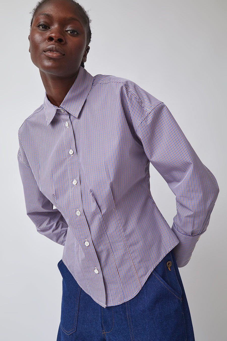Heather Harlan Waisted Shirt in Tattersall Check sold by No. 6