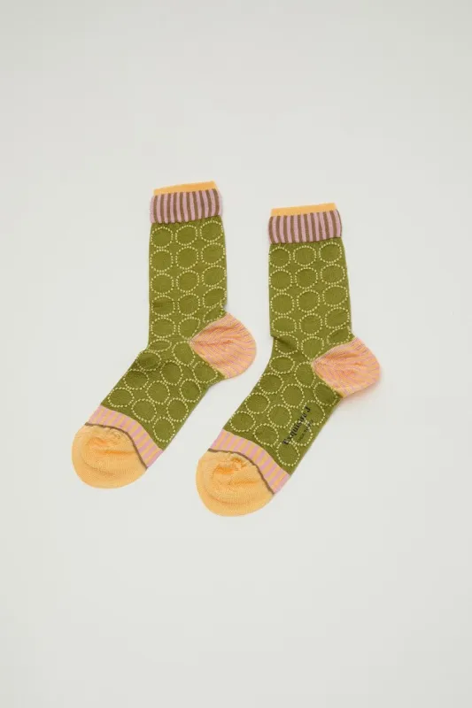 Exquisite J Jacquard Circles Socks in Green sold by No. 6
