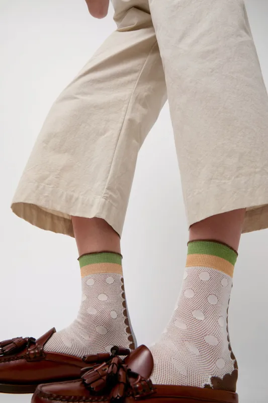 Exquisite J Sheer Dot Print Socks in Cream sold by No. 6