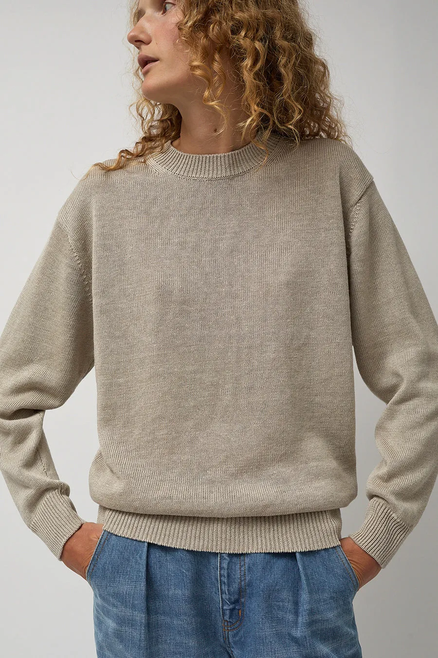 Batoner Washed High Count Linen Long Sleeve Crew Neck in Natural sold by No. 6