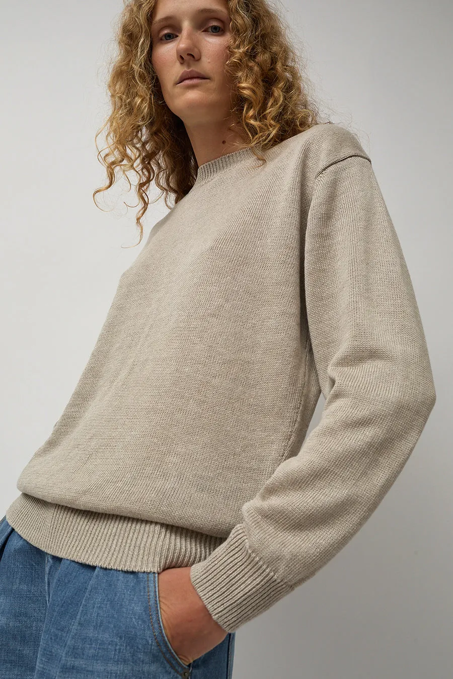 Batoner Washed High Count Linen Long Sleeve Crew Neck in Natural sold by No. 6 product image thumbnail 2
