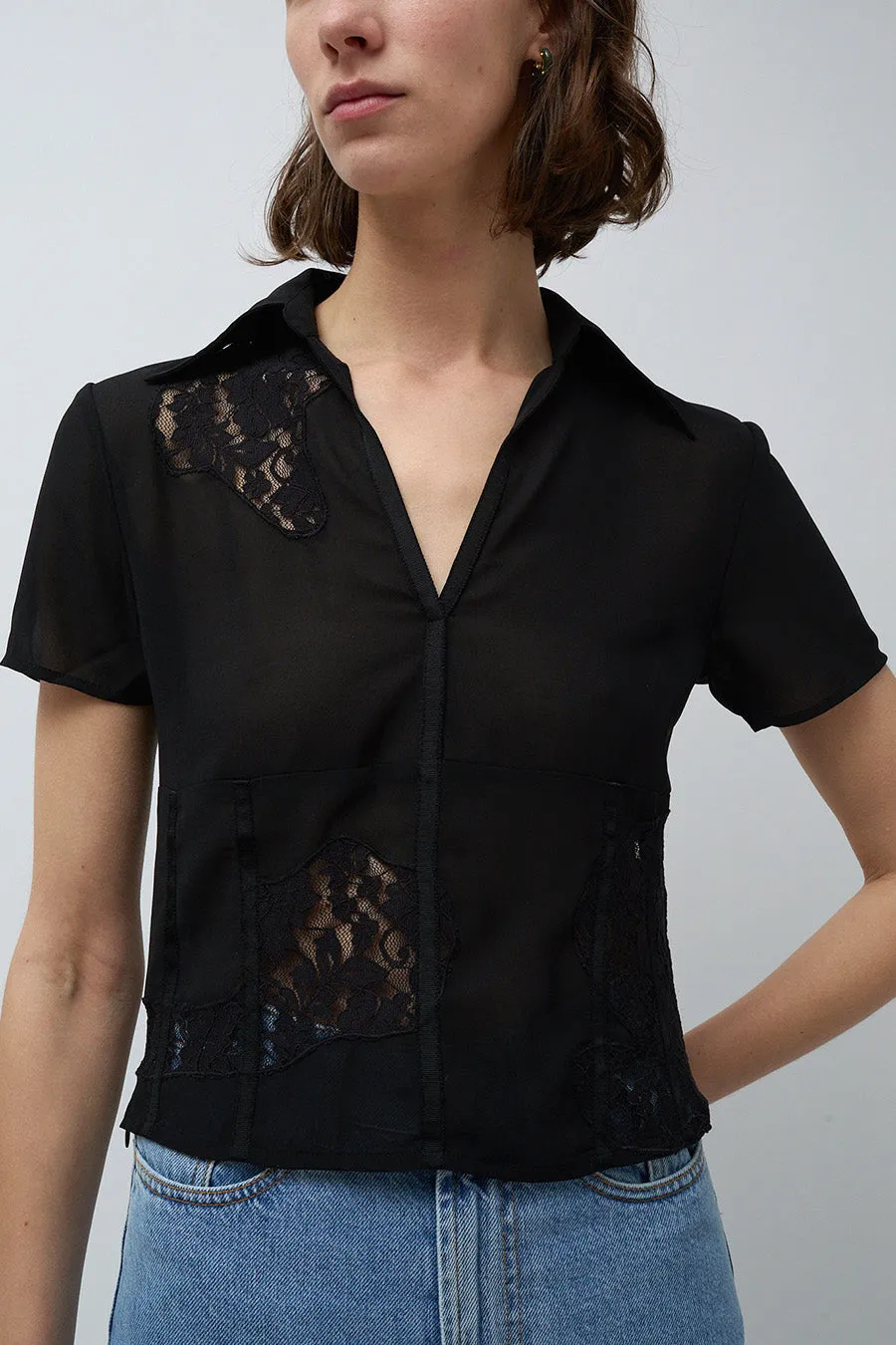 Les Coyotes de Paris Lace Polo in Noir Helter Skelter Lace sold by No. 6