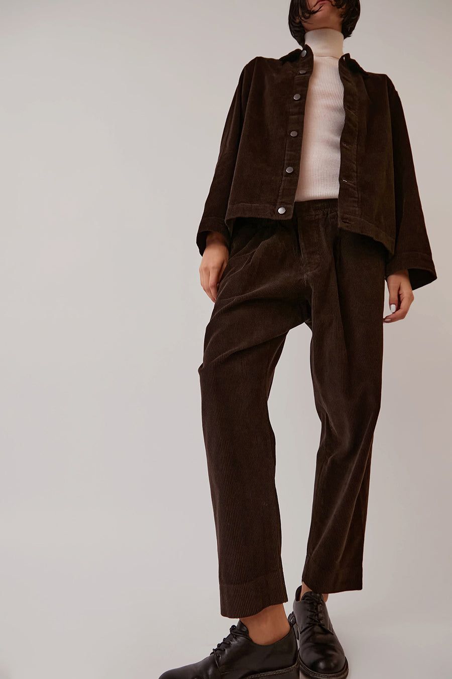 Oftt Pleated Corduroy Trousers in Brown sold by No. 6