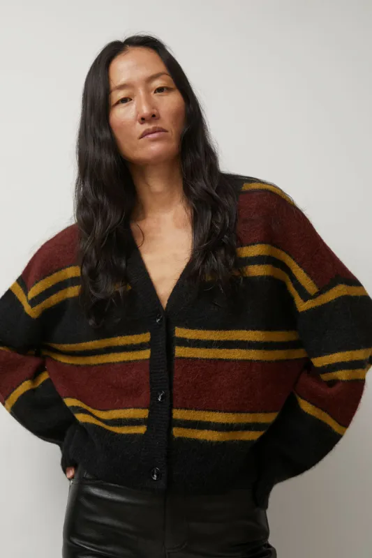 No.6 Gabriel Cardigan in Brown and Black Stripe sold by No. 6