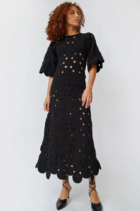 Mozhdeh Matin Circle Crochet Midi Dress in Black made by No. 6
