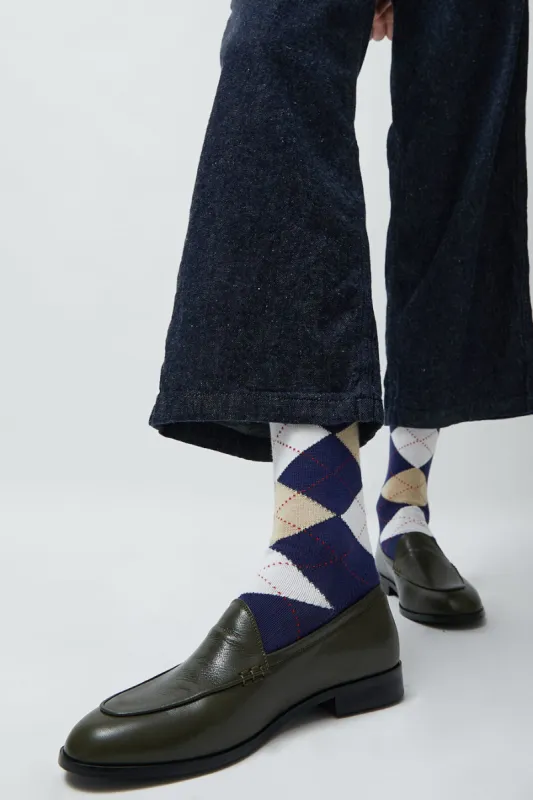 Maria La Rosa Argyle Socks in Blue sold by No. 6