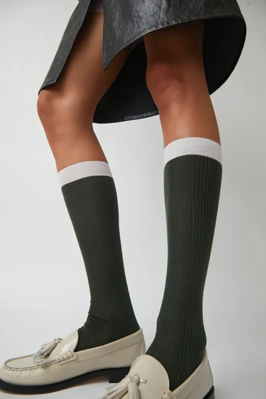 Maria La Rosa Knee High Banded Wool Socks in Olive sold by No. 6