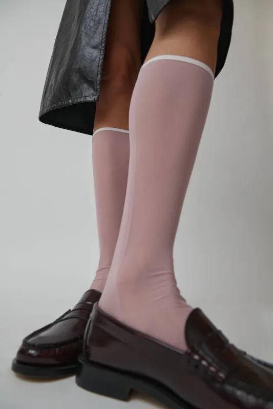 Simone Wild Mesh Knee Socks in Rosa and White made by No. 6