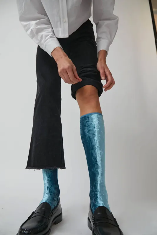 Simone Wild Knee Socks in Jade Hammered Velvet made by No. 6