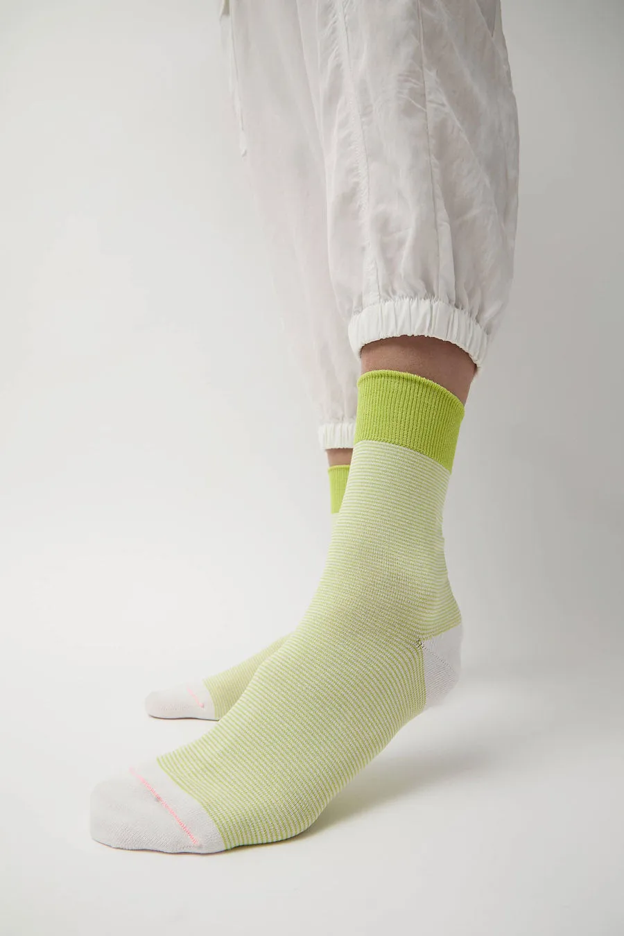 Rototo Fine Stripe Mini Crew Socks in Lime sold by No. 6 product image thumbnail 2