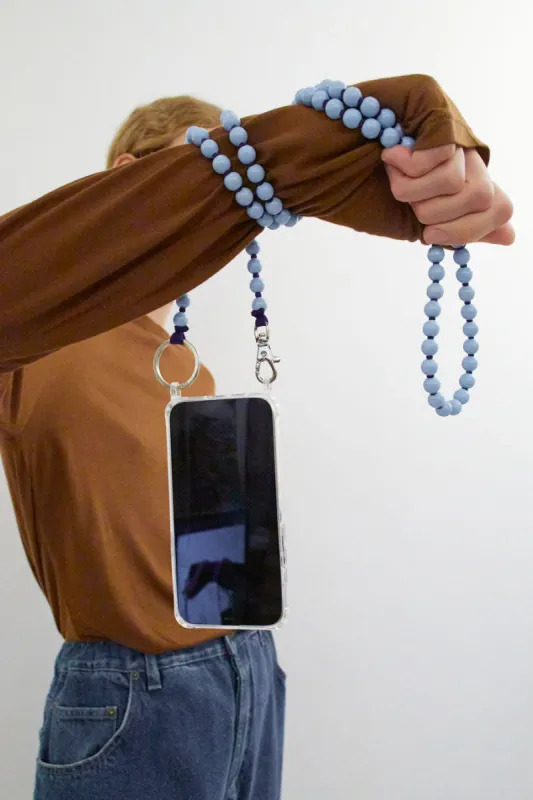 Ina Seifart Handykette Iphone Necklace in Pastel Blue with Dark Blue Thread sold by No. 6