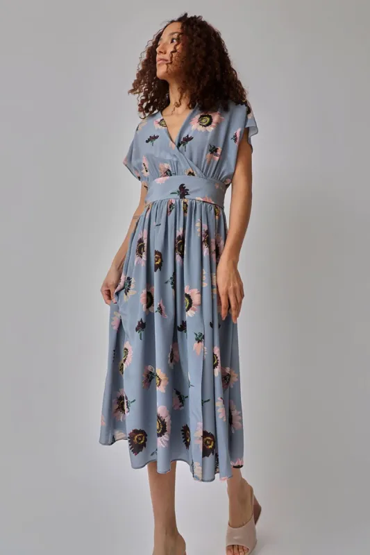 No.6 Scarlett Wrap Dress in Sky Autumn Daisy made by No. 6