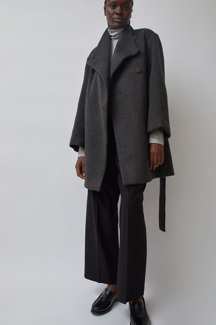 Mijeong Park Wool Blend Wrap Coat in Charcoal sold by No. 6 product image thumbnail 4