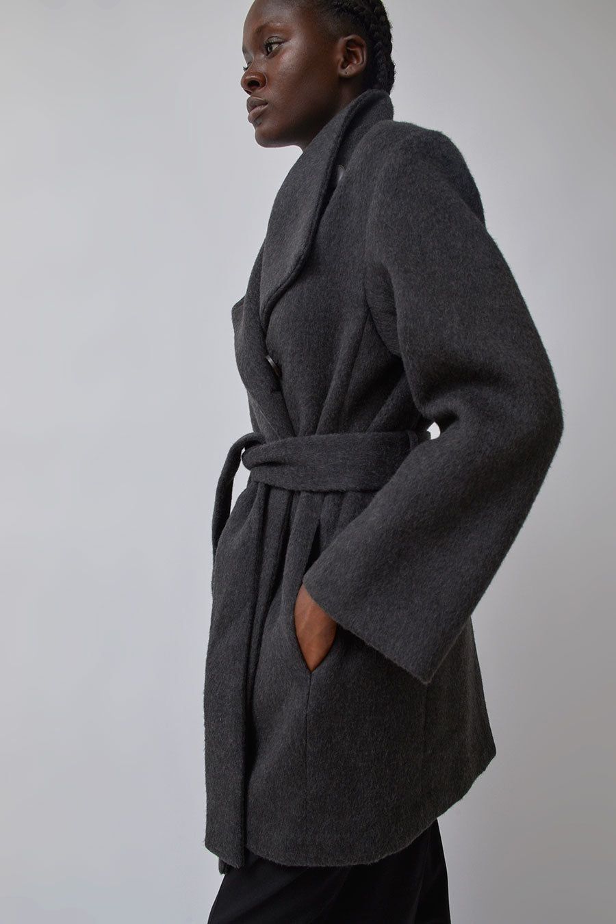 Mijeong Park Wool Blend Wrap Coat in Charcoal sold by No. 6 product image thumbnail 3