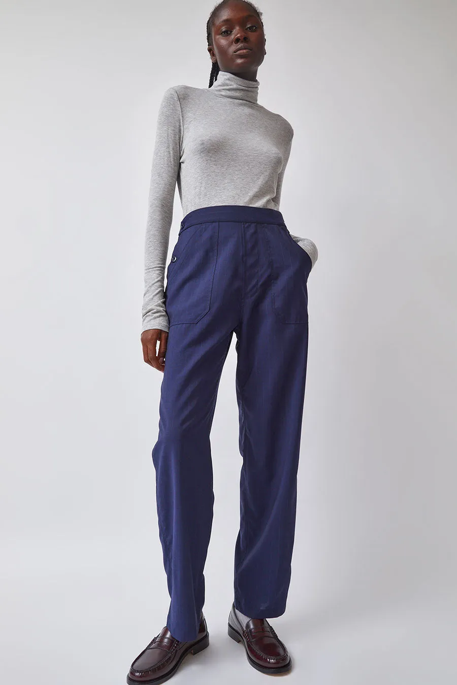 Heather Harlan Work Pant in Navy and White Pinstripe sold by No. 6
