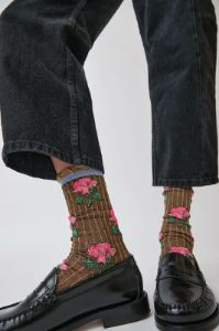 Exquisite J Short Flower Socks in Pink Flowers sold by No. 6