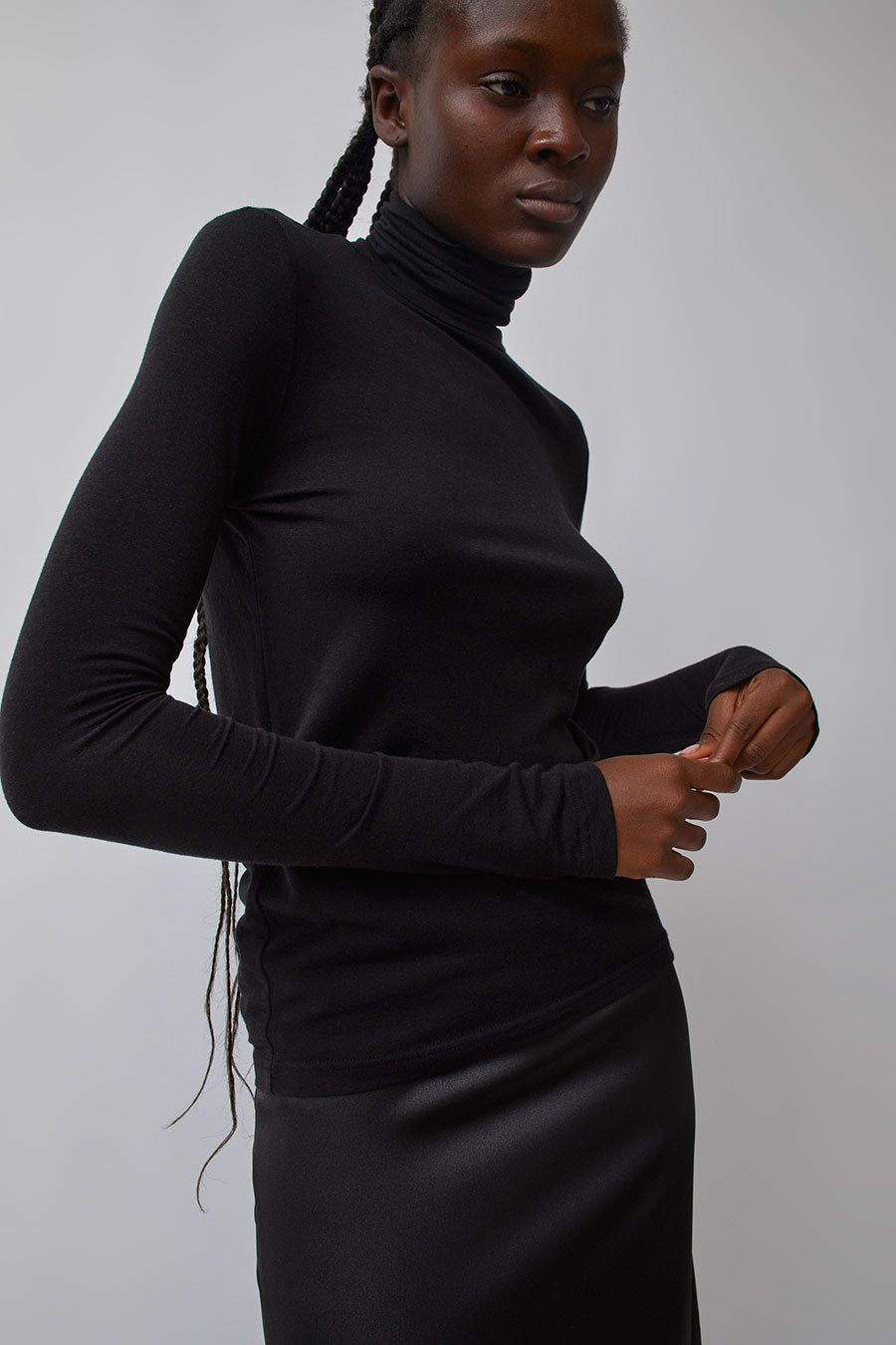 Mijeong Park Roll Neck Jersey Top in Black sold by No. 6