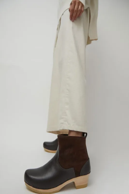 No.6 5" Pull on Shearling Clog Boot on Mid Heel in Umber sold by No. 6