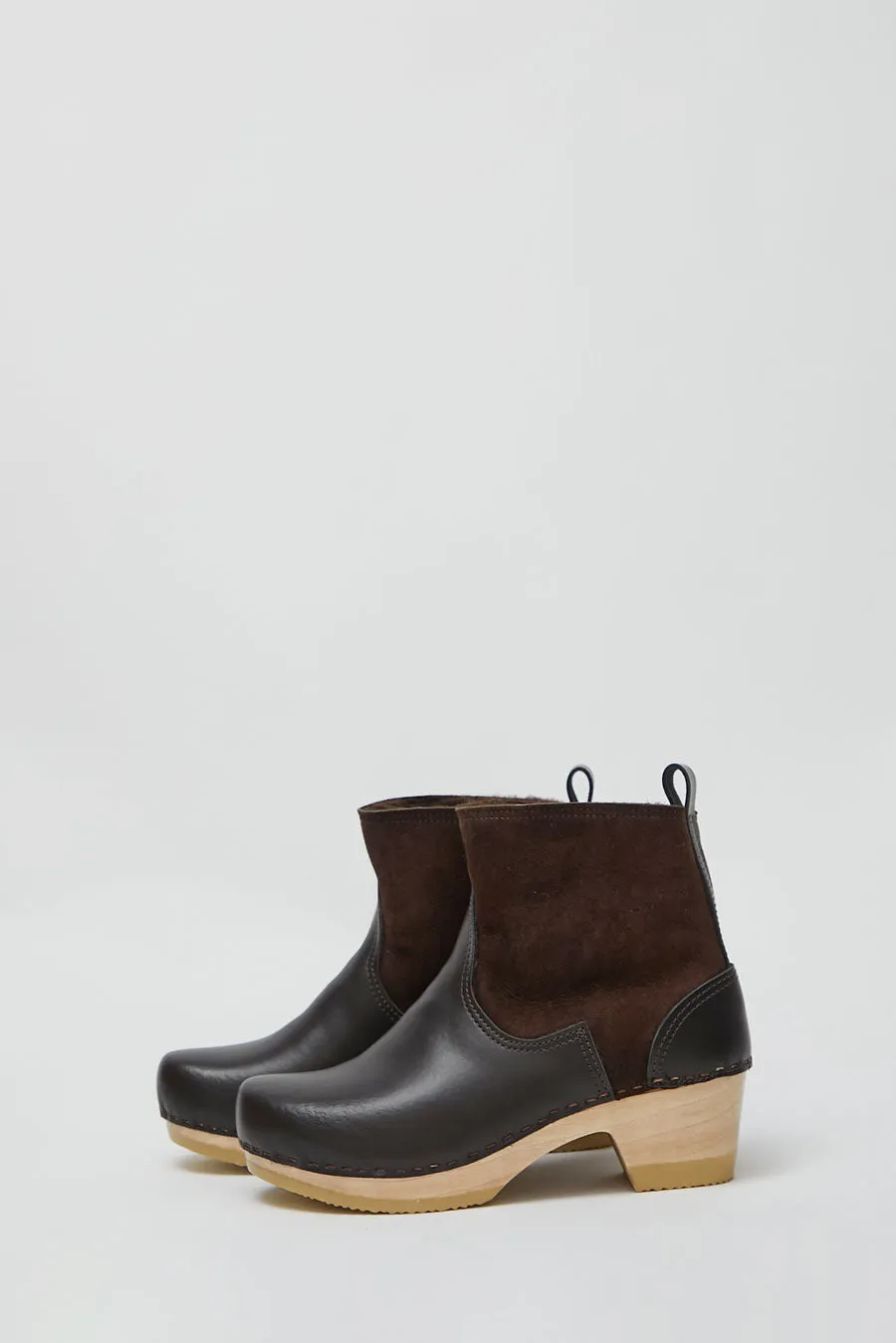 No.6 5" Pull on Shearling Clog Boot on Mid Heel in Umber sold by No. 6 product image thumbnail 3