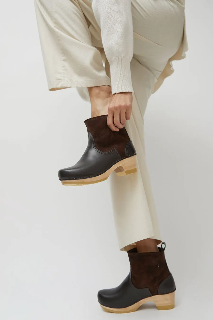 No.6 5" Pull on Shearling Clog Boot on Mid Heel in Umber sold by No. 6 product image thumbnail 2